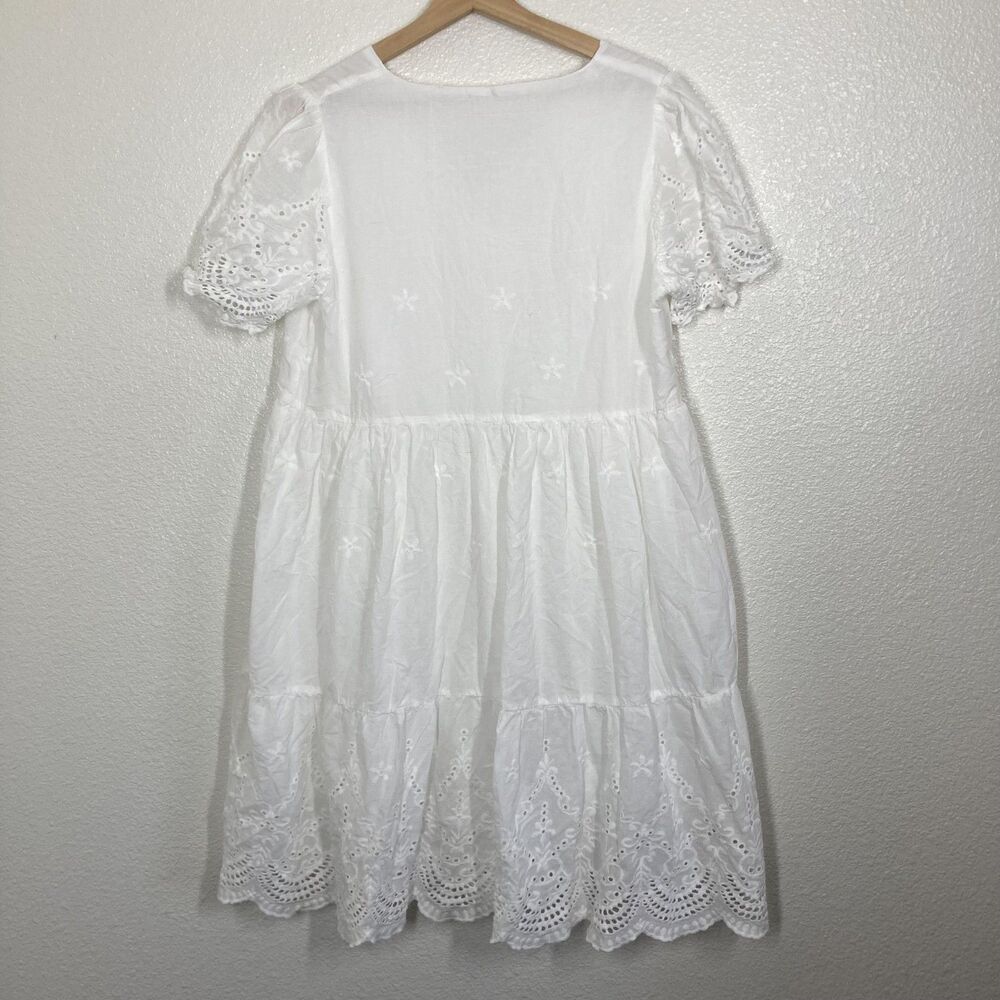 Sun Dress Summer Boho White Floral SHEIN Womens XL Lace Puff Sleeve V Neck Swing - Picture 2 of 16
